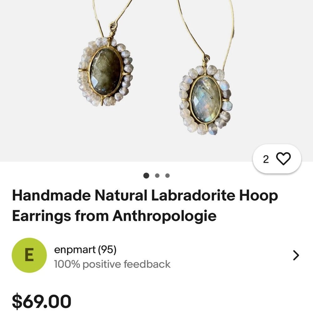 Anthropologie Labradorite and Pearl Hoop Earrings